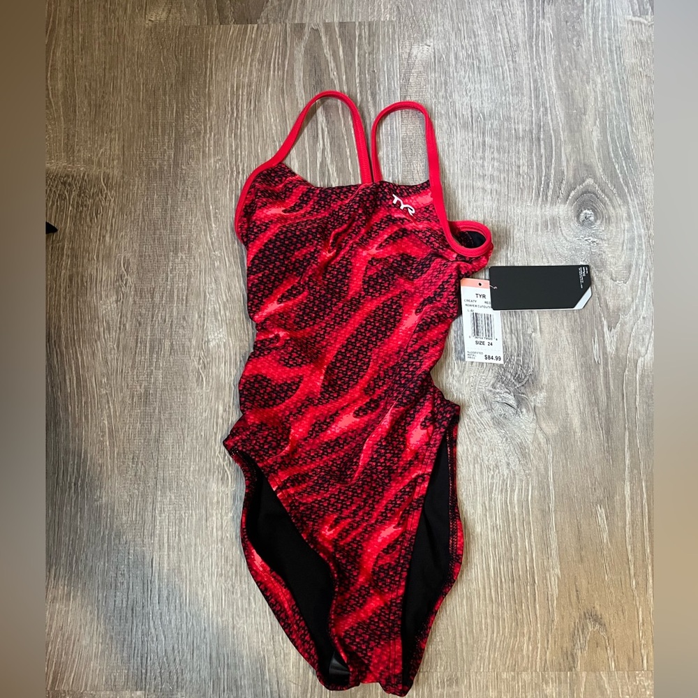 TYR Red and Black One Piece Swimsuit with Racerback
